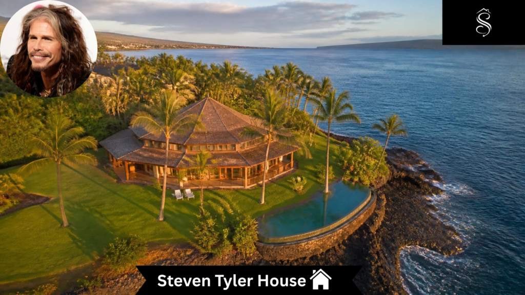 Steven Tyler House aerial view of oceanfront Maui mansion with infinity pool